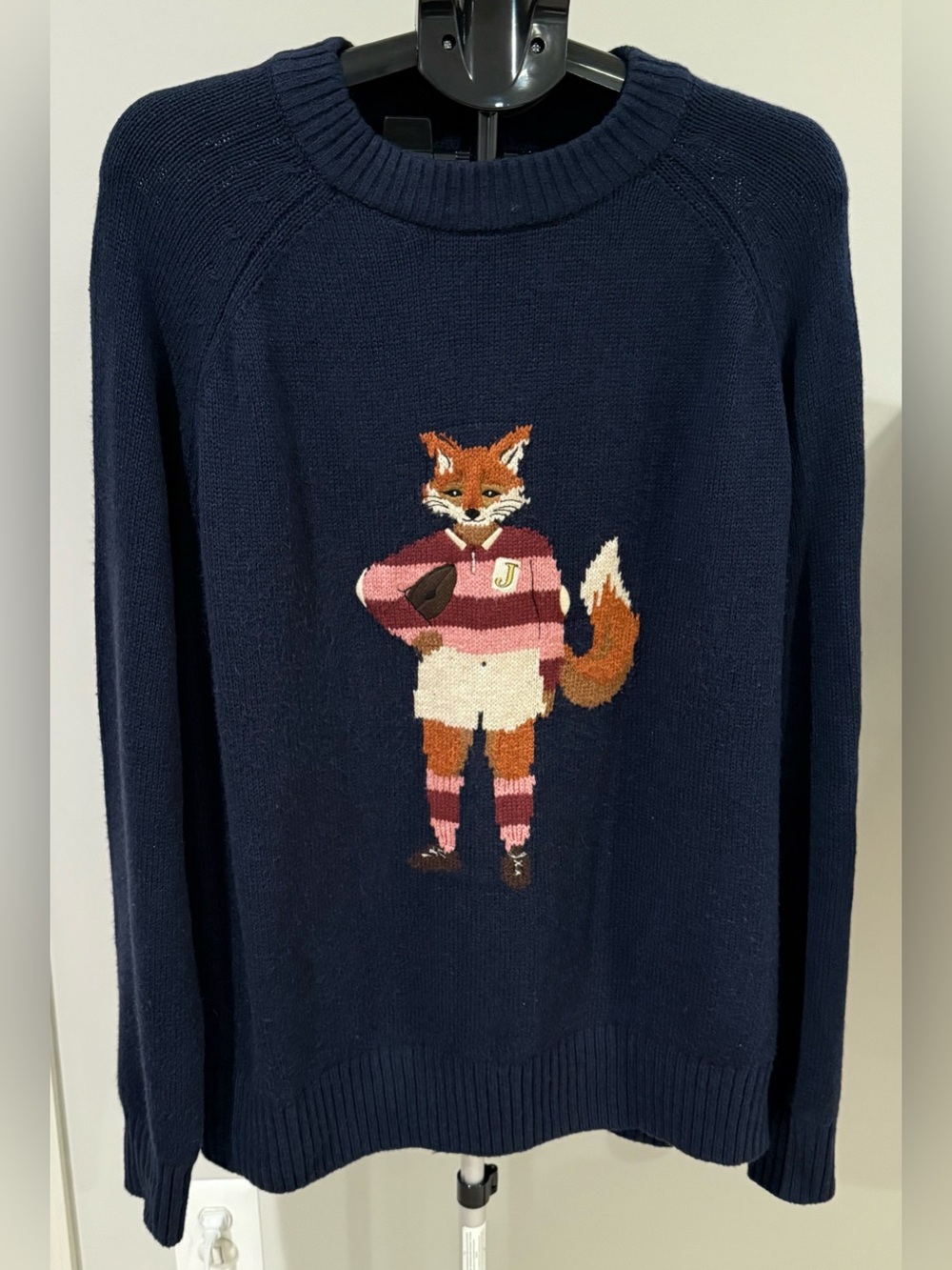 Joules Fox Embroidered Sweater Navy GUC Size 20 2X Preppy Rugby